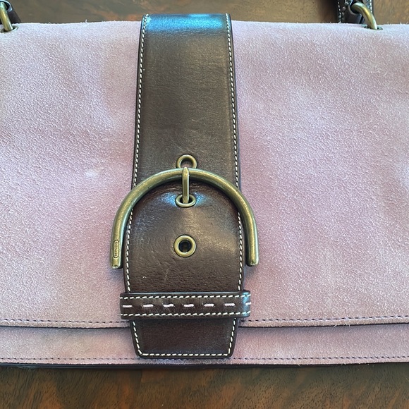 Coach Suede shoulder Leather Bag with dark brown leather trims and brass accents - Picture 8 of 8
